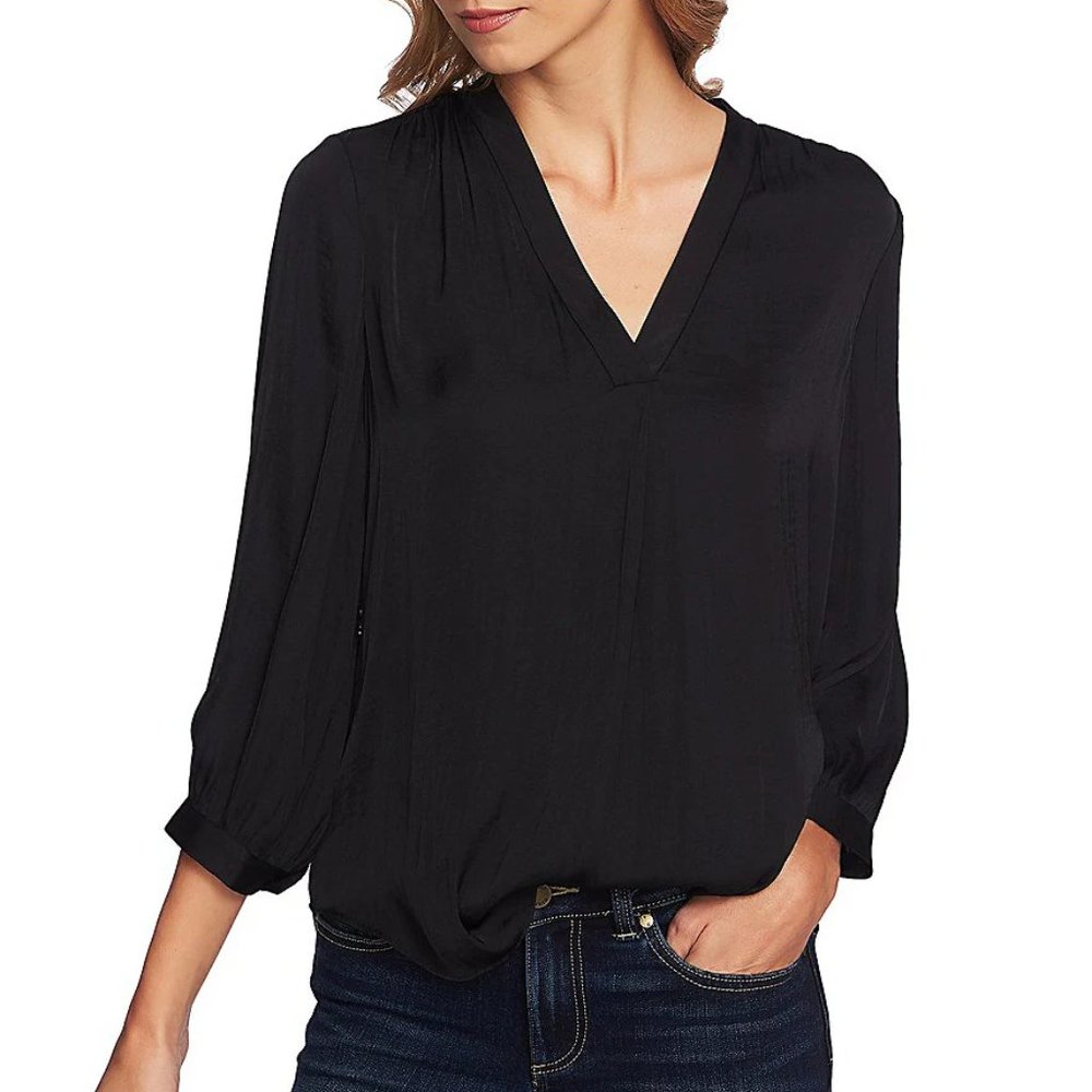 Vince Camuto Blouse Size XL 3/4 Sleeve Rumple Black